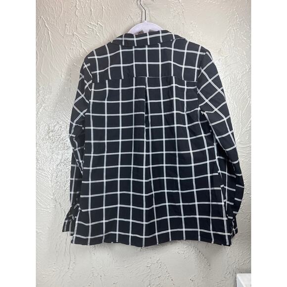 Notations Womens Black White Checkered Blouse‎ 3/4 Tab Sleeves Shirt Size Small - Picture 2 of 4